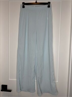 Oak + Fort Light Blue Crinkle Wide Leg Pants Semi Sheer